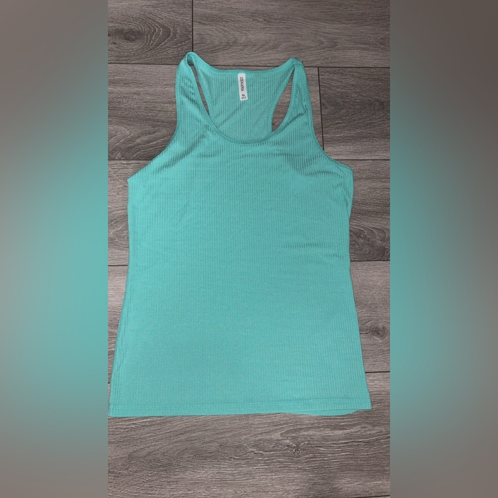 Zenana Size XL Wonens Tank Top Halter Back Ribbed Green Teal Comfy EUC Layering